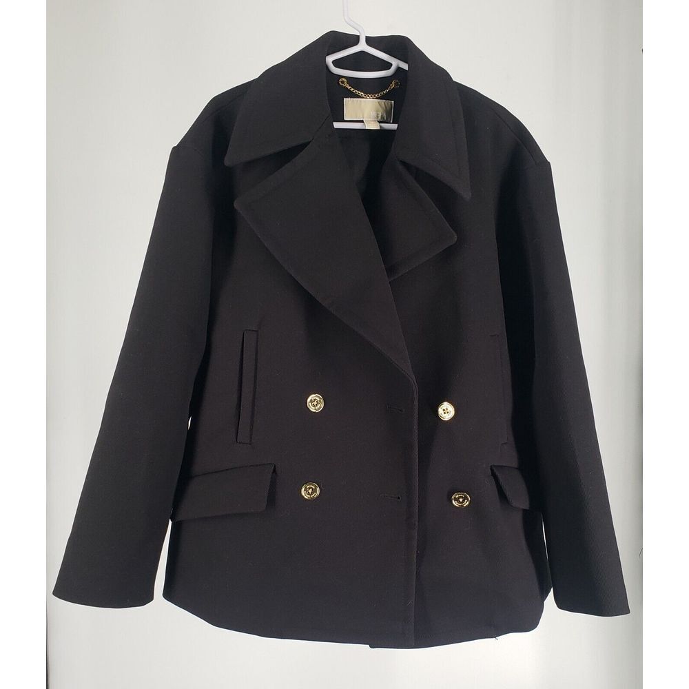 MICHAEL KORS MK Stretch Twill Peacoat Size Medium Black w/ Gold‎ Accent
